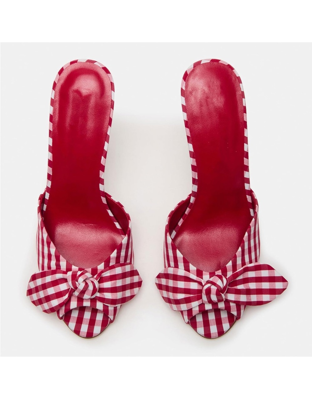 Red Gingham Knot Slide Heels for Women